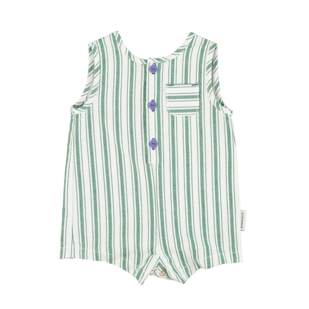 Baby Short Jumpsuit w/ large green stripes