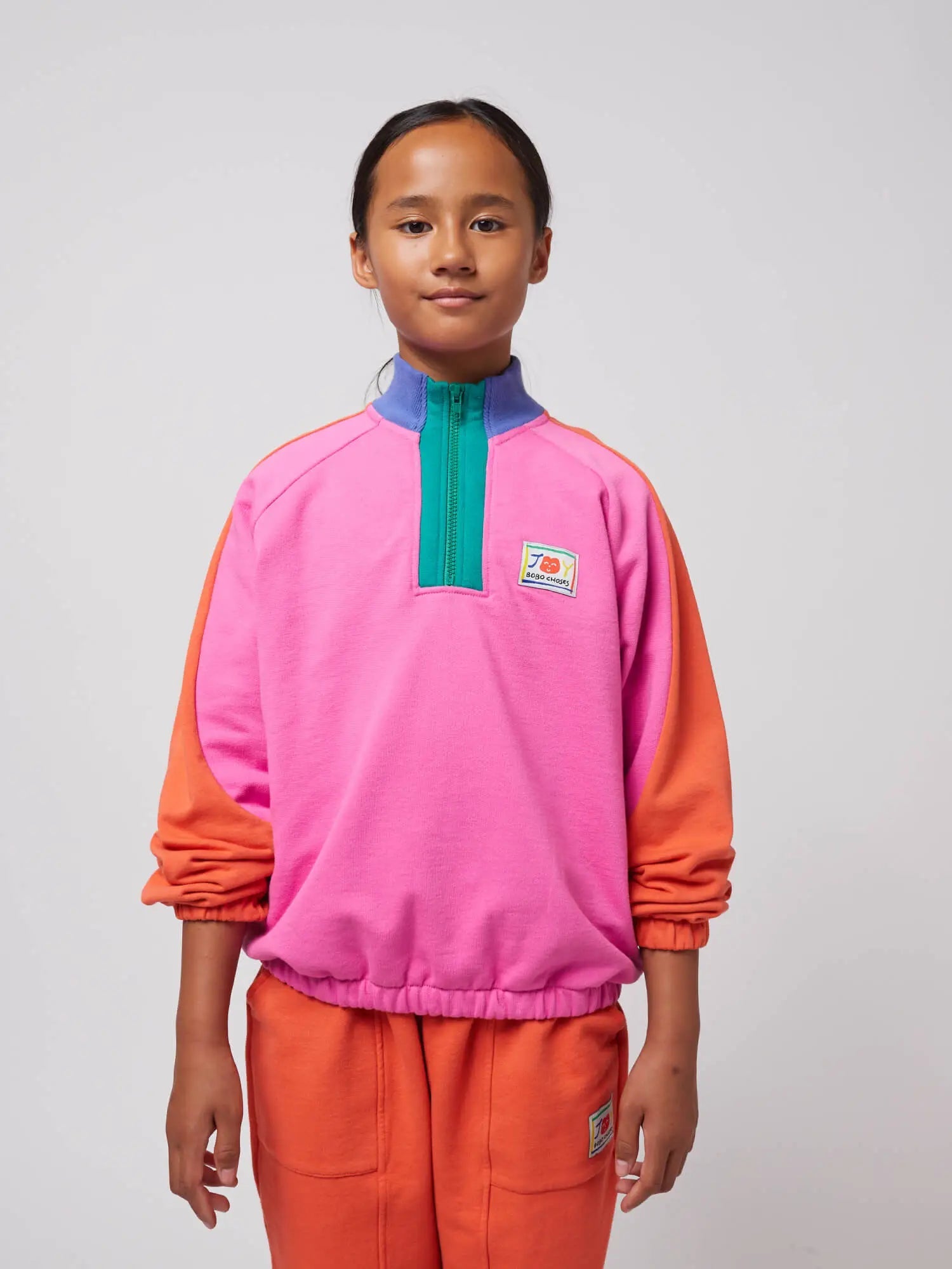 Bobo Choses Sweatshirt -  Smiling color block 1/4 zipped