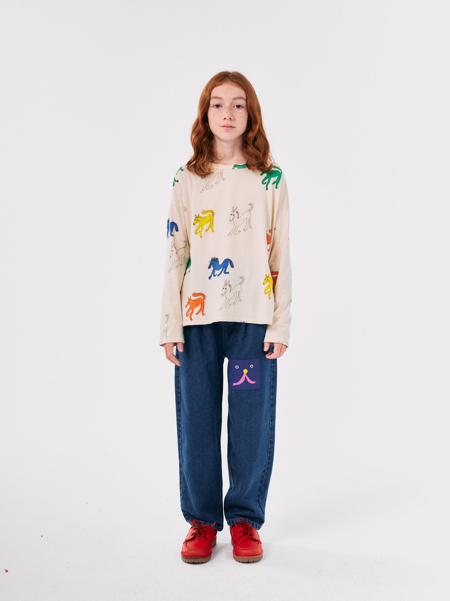 Bobo Choses - funny face denim jogger pants