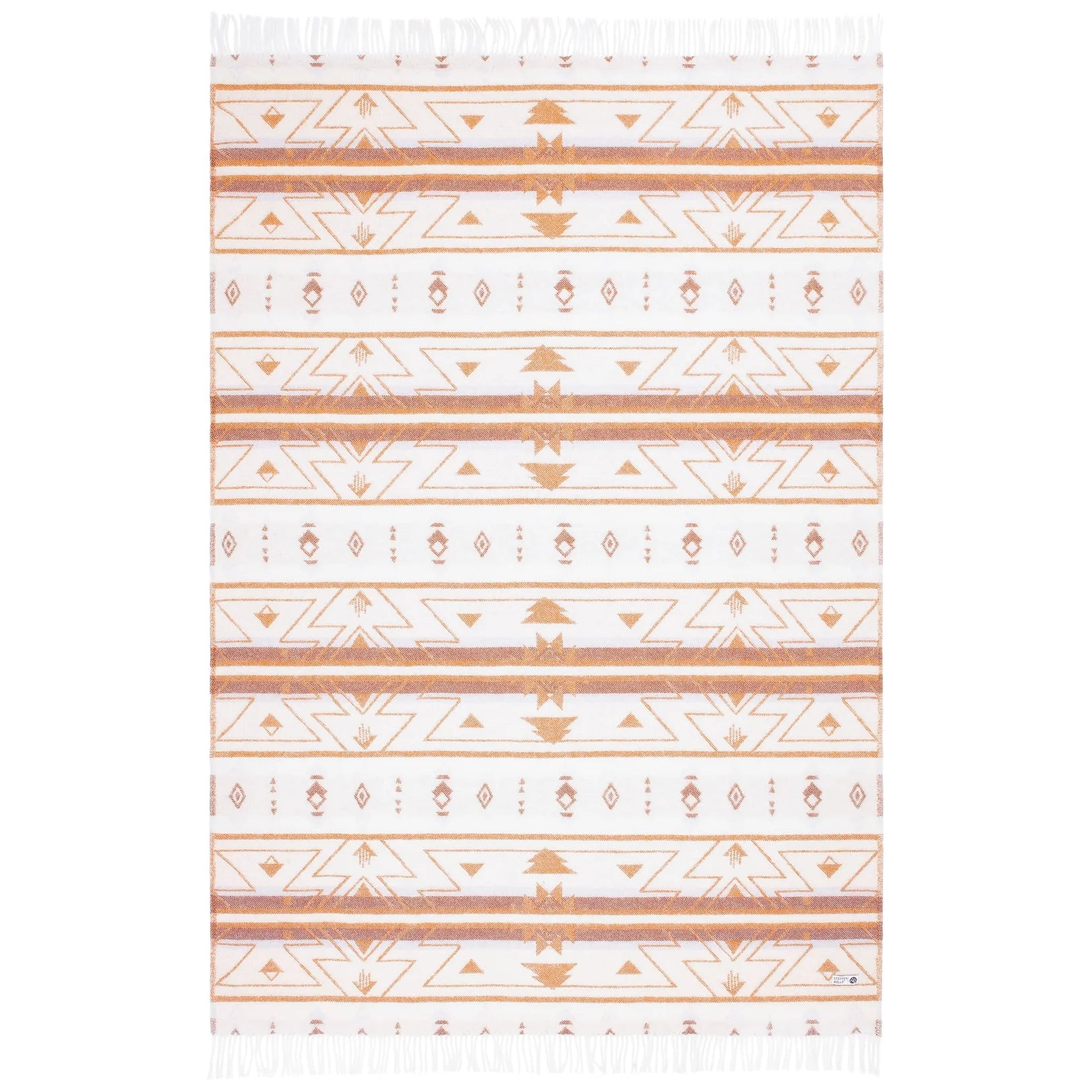 SONORA | Braun-weiße Kuscheldecke mit zickzack Muster & Fransen | 130x200cm