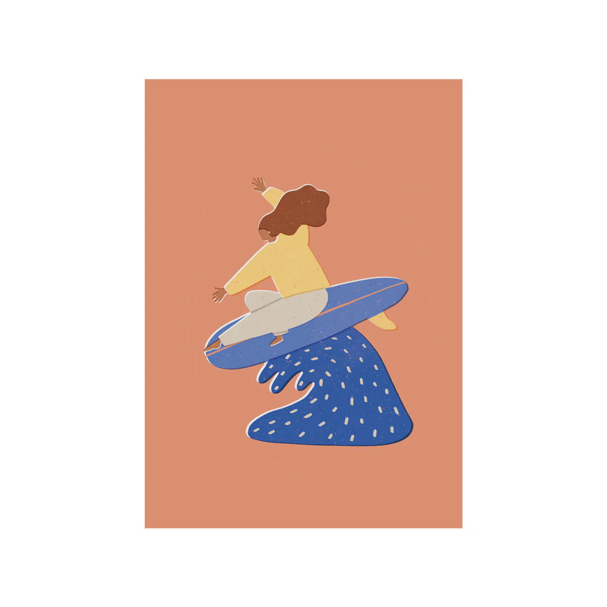 Postkarte - Surfing Lady coral