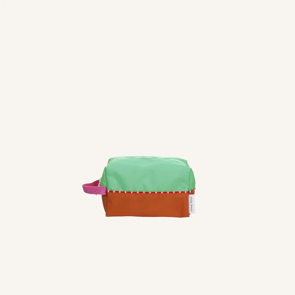 Sticky Lemon Toiletry Bag -  towel green + gravel orange